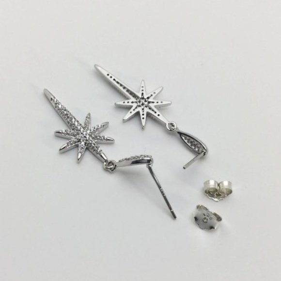 S925 Silver Dangles Star White Sapphire Earrings - Picture 4 of 5